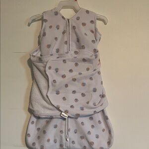 Halo Plush Baby Sleep Sack in White with Blue and Tan Dots